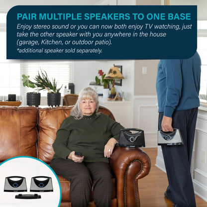 SEREONIC Portable Wireless TV Speakers for Smart TV - Ideal for TV Watching Without The Blaring Volume - Wireless Speakers for TV Designed for Hard of Hearing, Elderly, and Seniors - 100ft Range