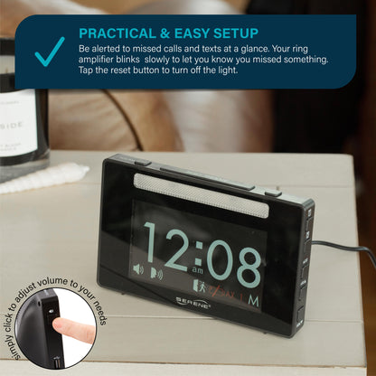 Dual Alarm Clock for Heavy Sleepers – Elderly Assistance Products with Loud Door Alarm, Wireless Doorbell Chime and Bed Shaker. Get Alerted to Fire Alarm, Phone Ringing, and More – SEREONIC CA-360Q.