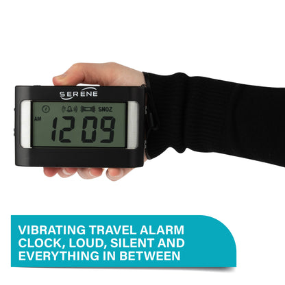 Serene Innovations Loud Alarm Clock for Heavy Sleepers Adults & Deaf: Vibrating Alarm Clock with Bed Shaker & Shock, Portable Flash & Multi-Mode Travel Companion - Portable Small Clock