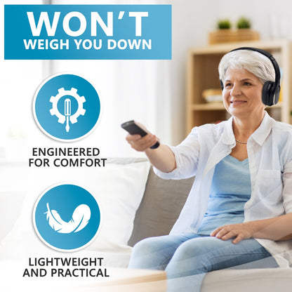 Voice Enhancing TV Headphones for Hard of Hearing - Light Weight with Zero Delay RF Transmitter Up To 330 Feet.